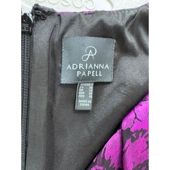 "ADRIANNA PAPELL" Floral Jacq Sheath Dress SZ 6 Metallic HOCO Fairy Ruched - Picture 7 of 11